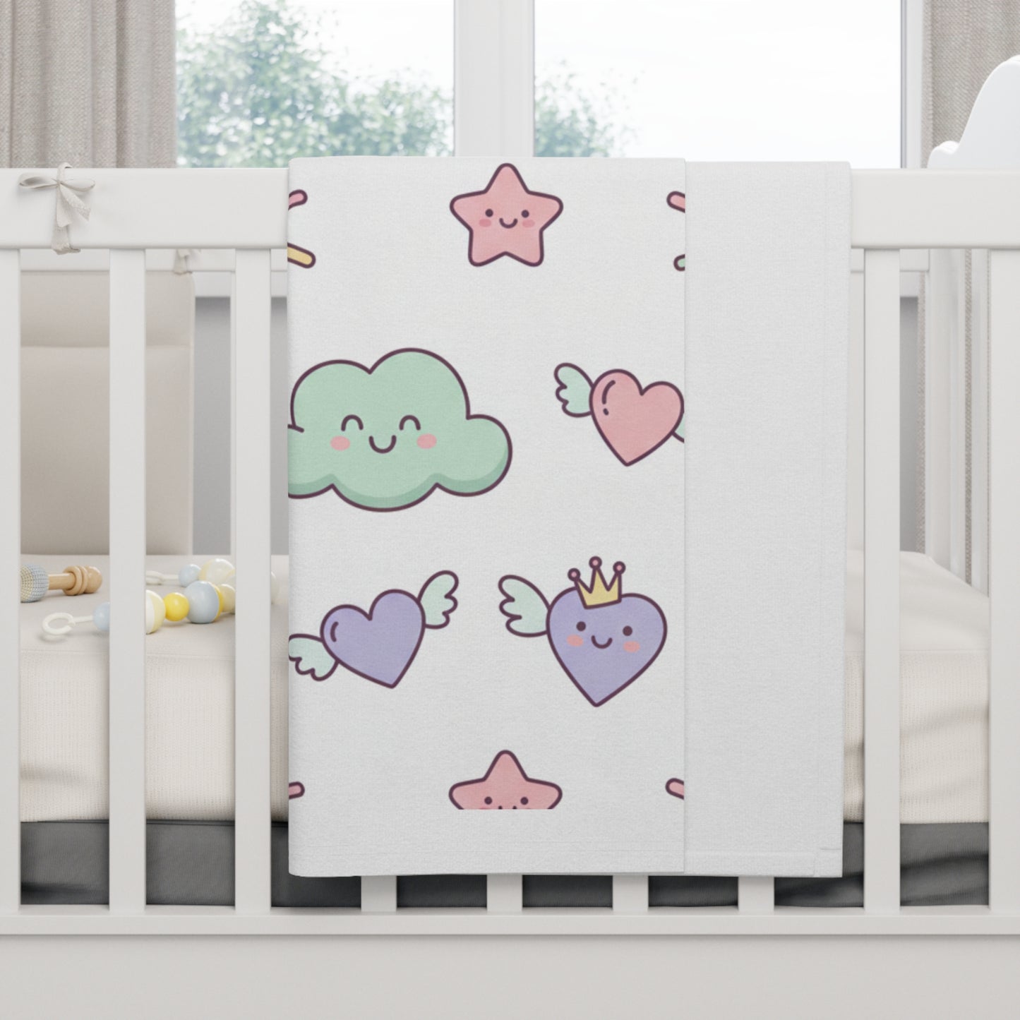 Cute Pastel Clouds Baby Blanket — Soft Fleece Nursery Throw 30" × 40" White