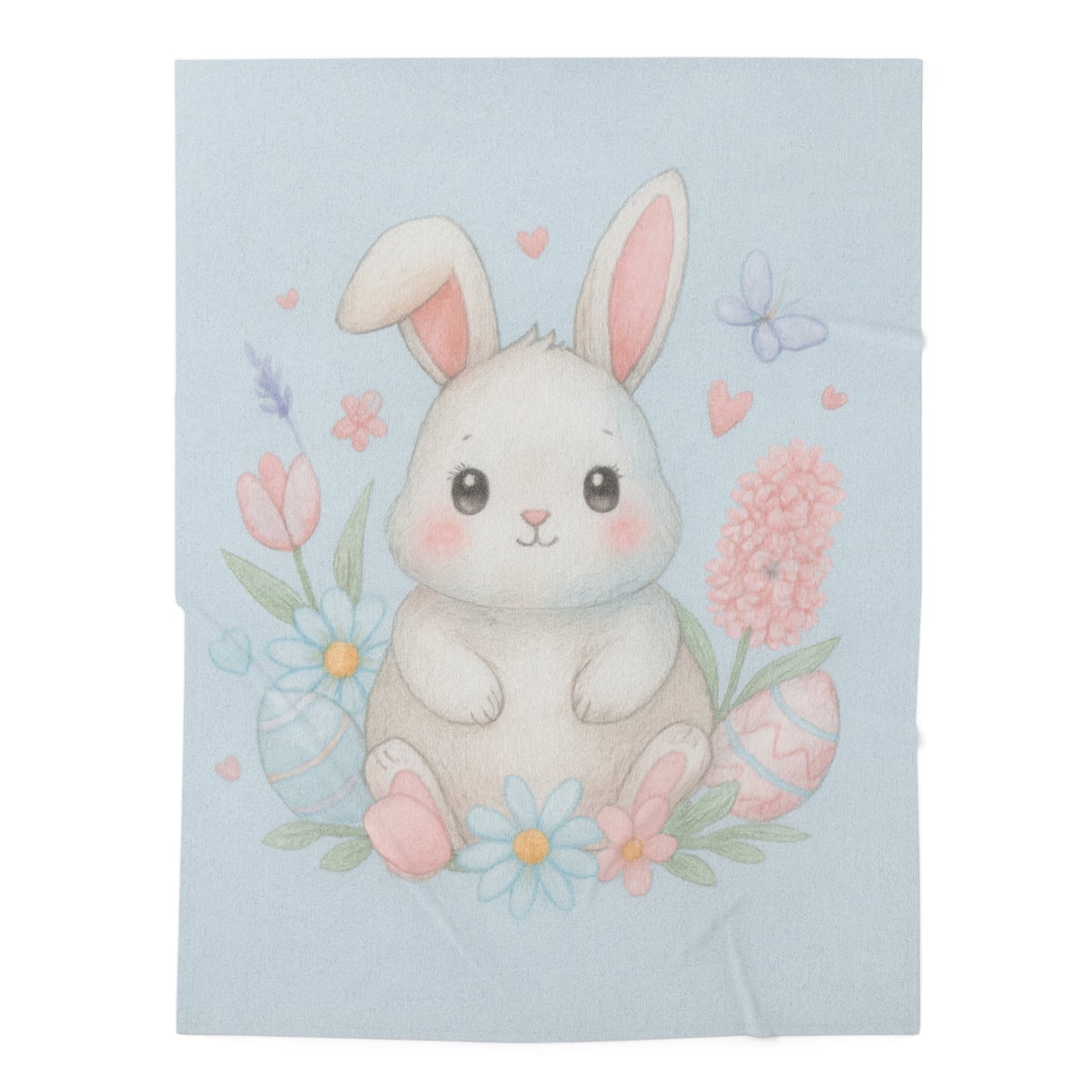 Easter Bunny Baby Swaddle Blanket — Soft Pastel Floral Newborn Wrap 30" × 40" White