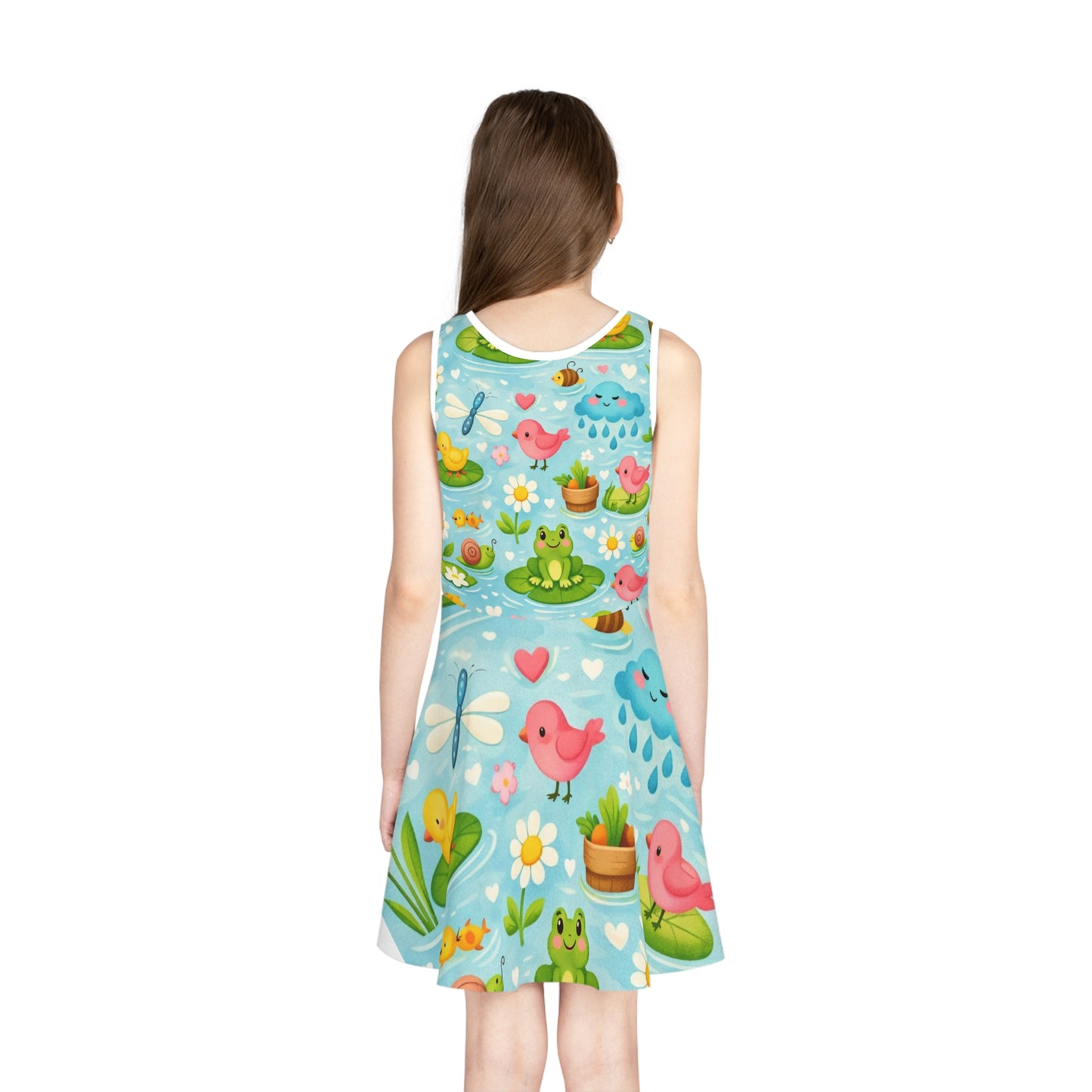 Girls' Pink Hearts & Bones Sundress — Playful Sleeveless Dress for Kids Seam thread color automatically matched to design