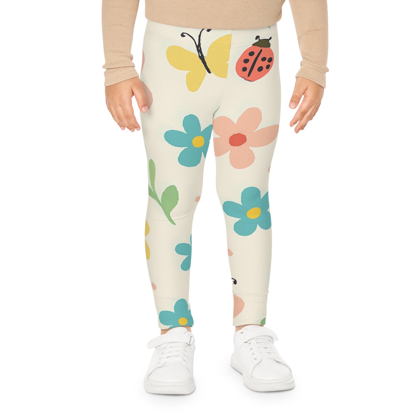 Kids Floral & Ladybug Leggings — Cute Spring Flower Pattern for Girls L