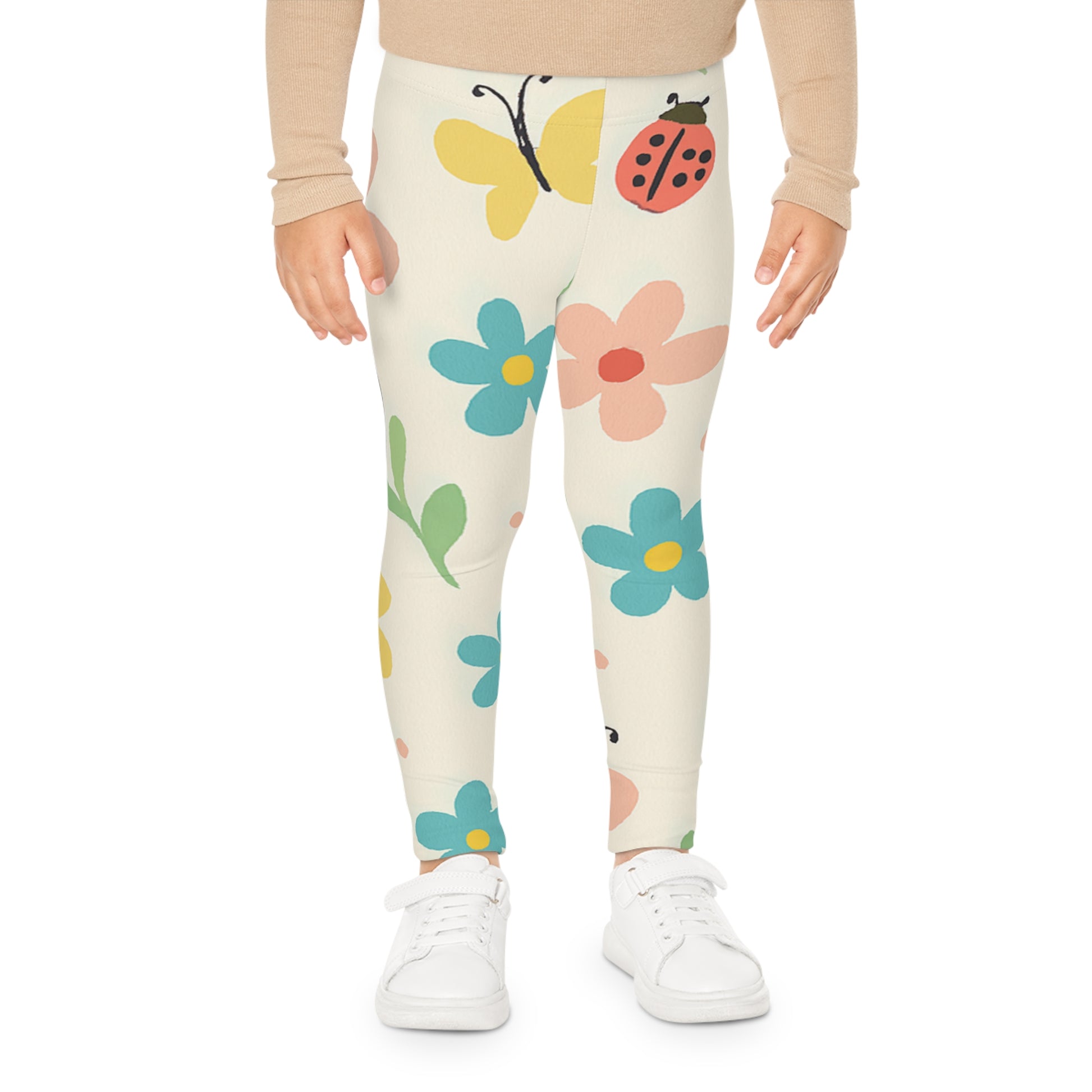 Kids Floral & Ladybug Leggings — Cute Spring Flower Pattern for Girls L
