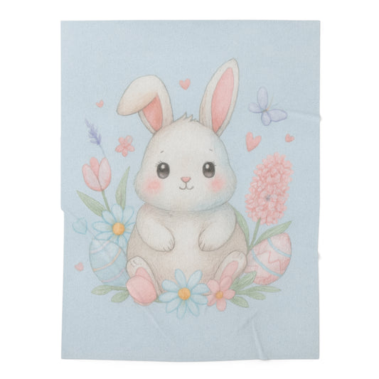 Easter Bunny Baby Swaddle Blanket — Soft Pastel Floral Newborn Wrap 30" × 40" White