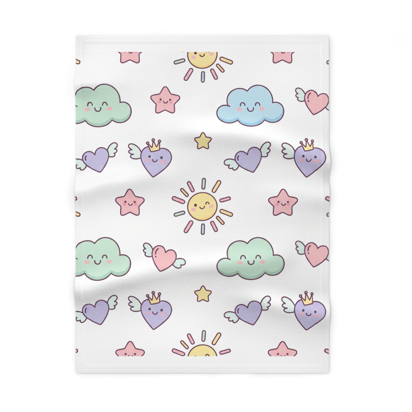 Cute Pastel Clouds Baby Blanket — Soft Fleece Nursery Throw 30" × 40" White
