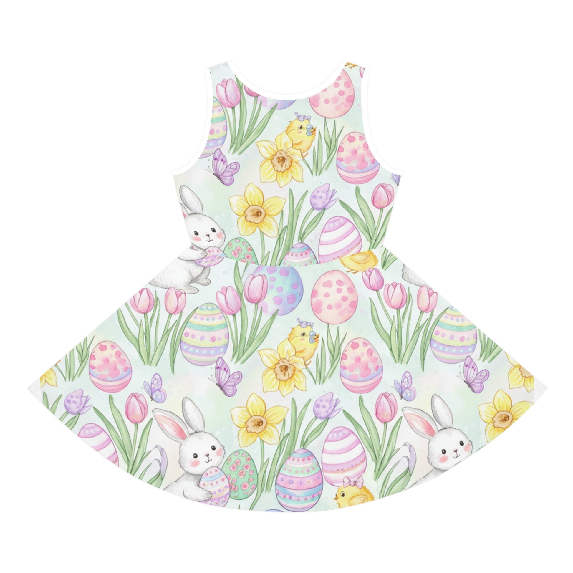 Girls' Easter Bunny & Painted Eggs Sundress Seam thread color automatically matched to design