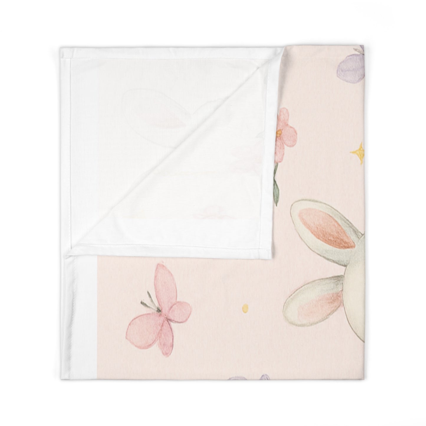 Pink Bunny Baby Swaddle Blanket — Cute Floral Easter Newborn Wrap 30" × 40" White