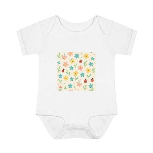 Floral Baby Bodysuit – Pastel Garden Infant Onesie White