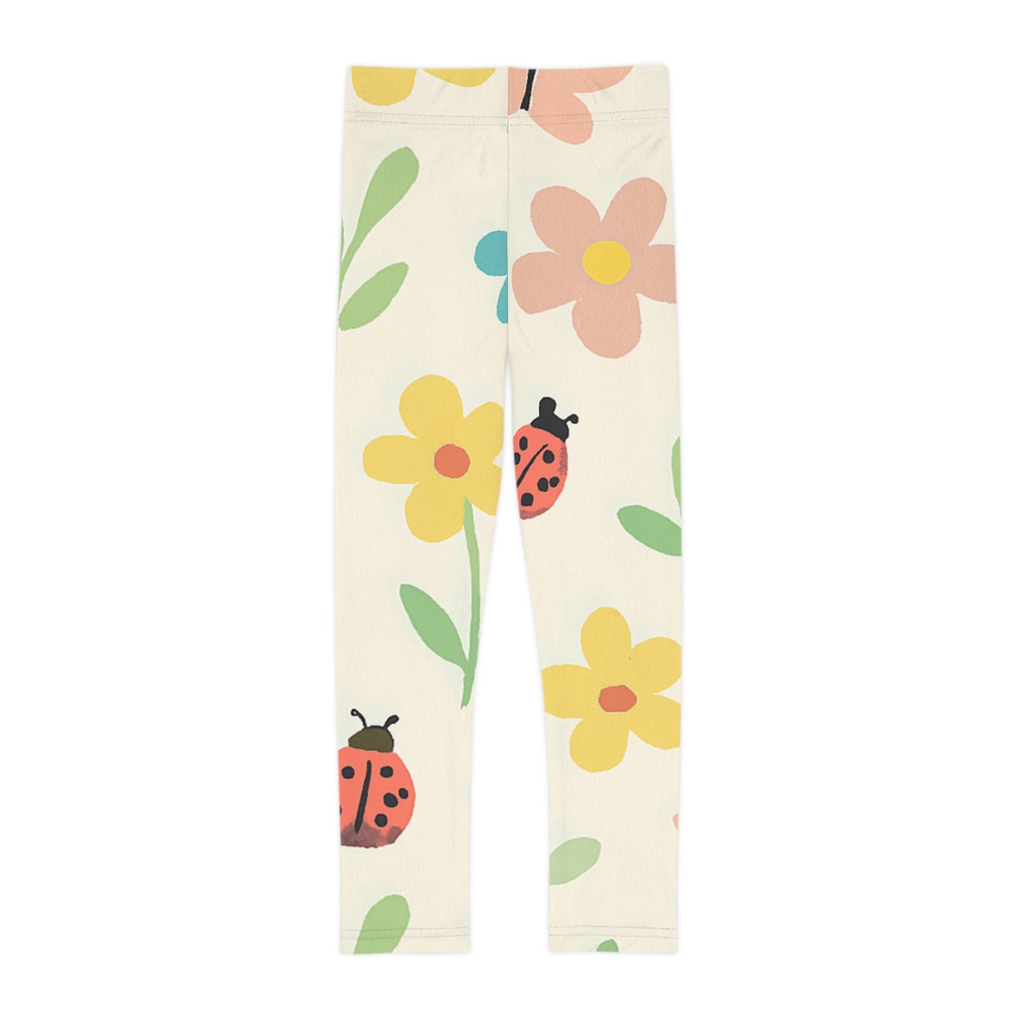 Kids Floral & Ladybug Leggings — Cute Spring Flower Pattern for Girls L