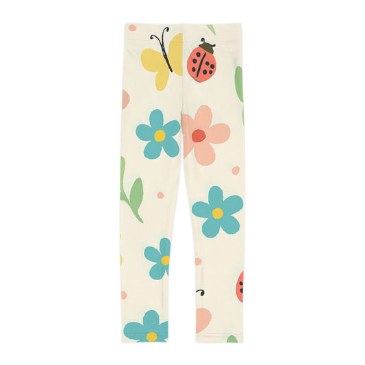 Kids Floral & Ladybug Leggings — Cute Spring Flower Pattern for Girls L