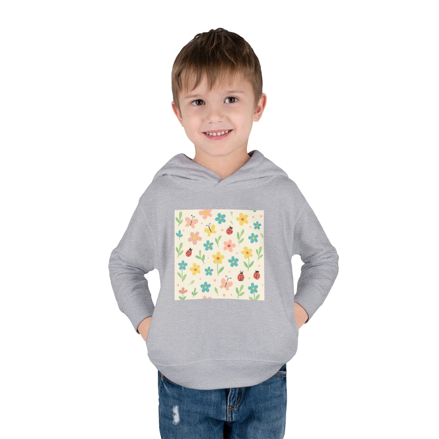 Toddler Hoodie — Cute Floral & Ladybug Pullover Fleece Heather