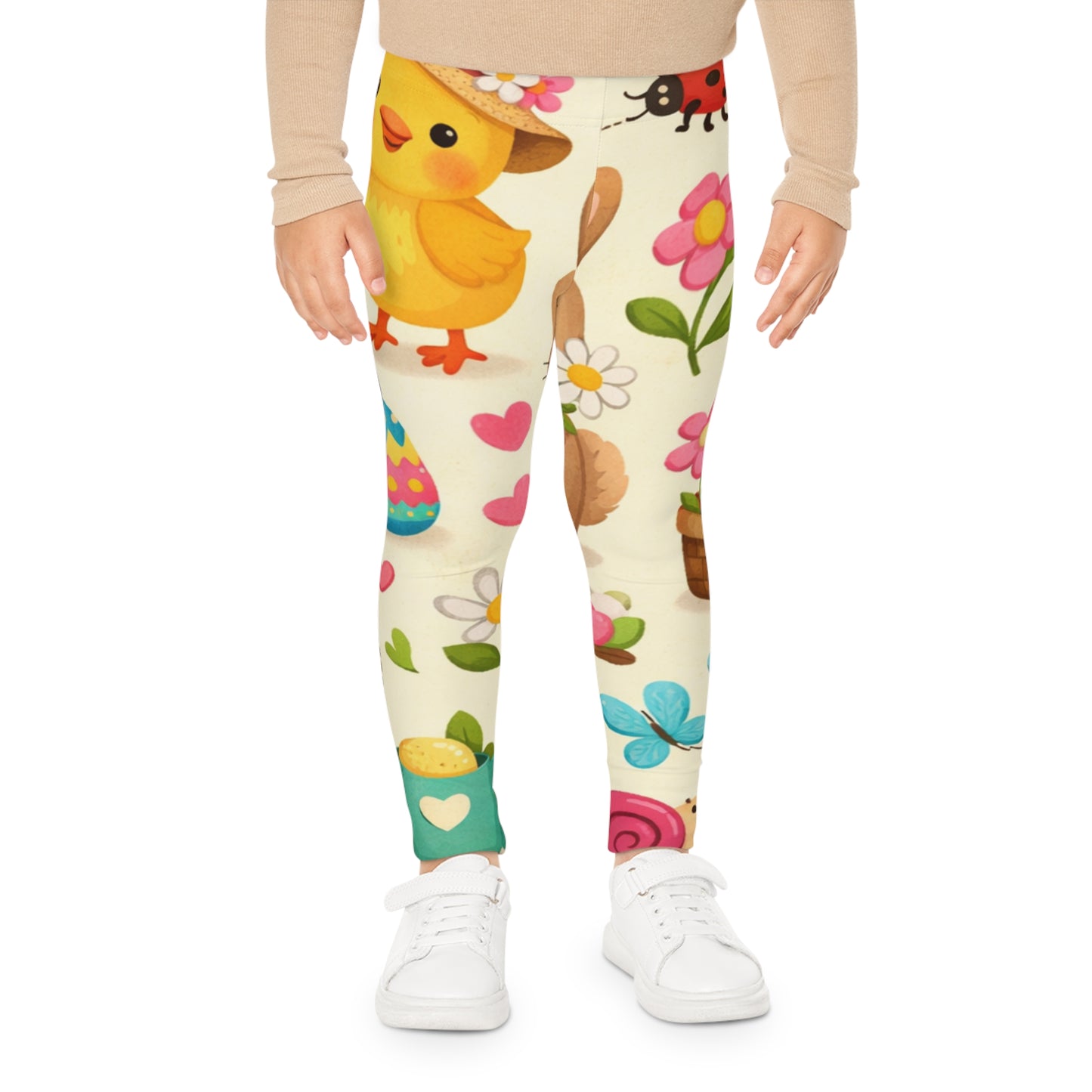 Easter Kids Leggings - Cute Spring Chicks, Bunnies & Eggs All-Over Print L
