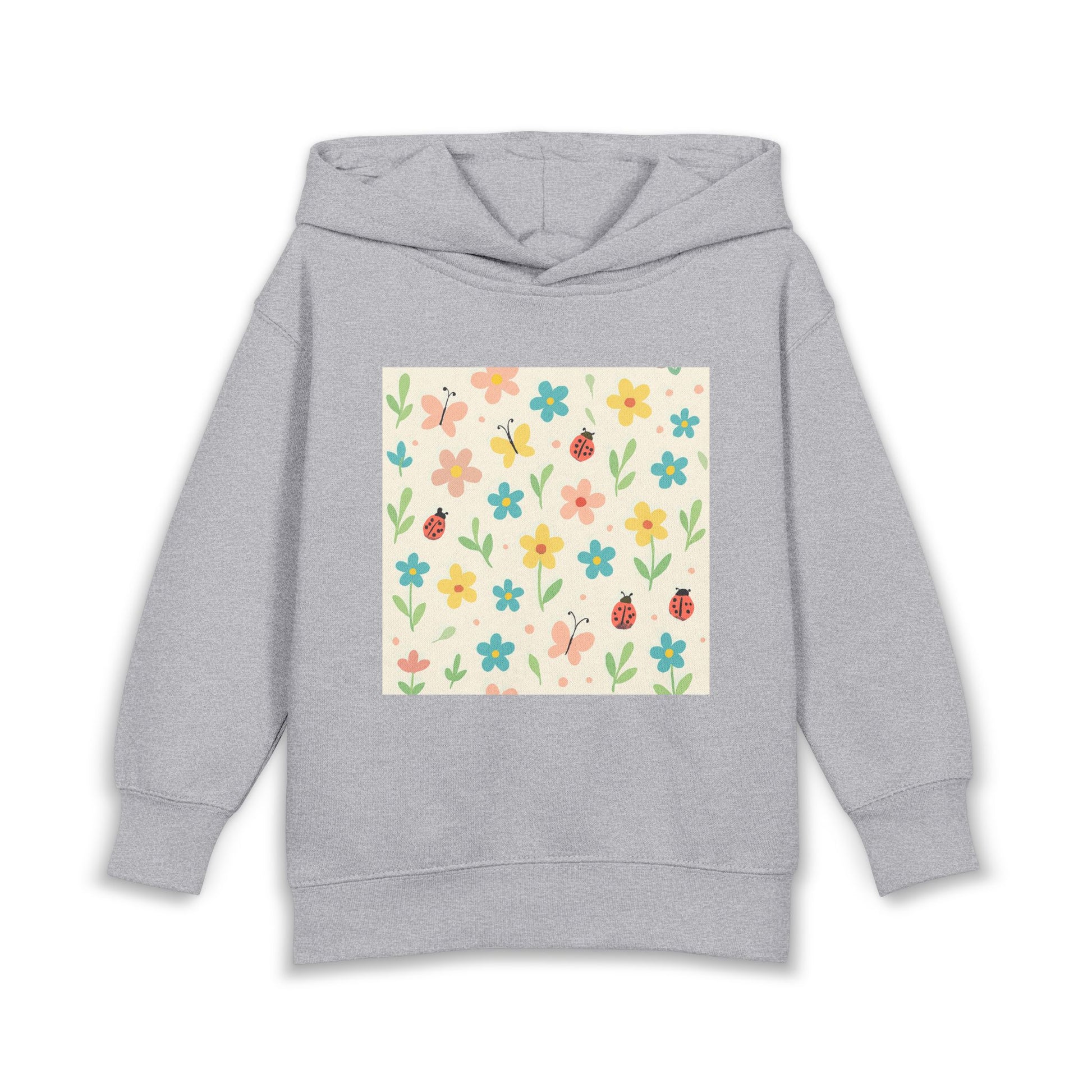 Toddler Hoodie — Cute Floral & Ladybug Pullover Fleece Heather