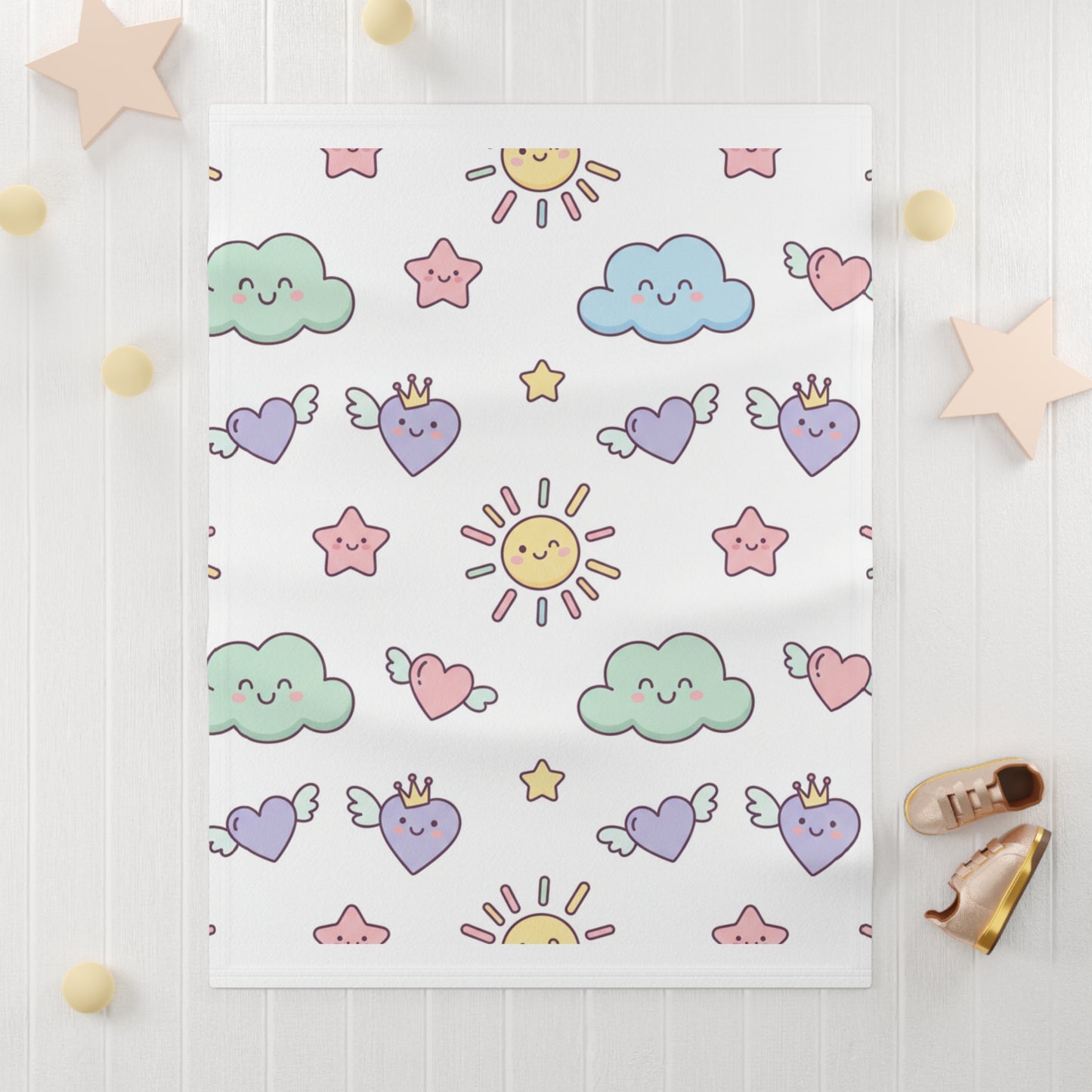 Cute Pastel Clouds Baby Blanket — Soft Fleece Nursery Throw 30" × 40" White