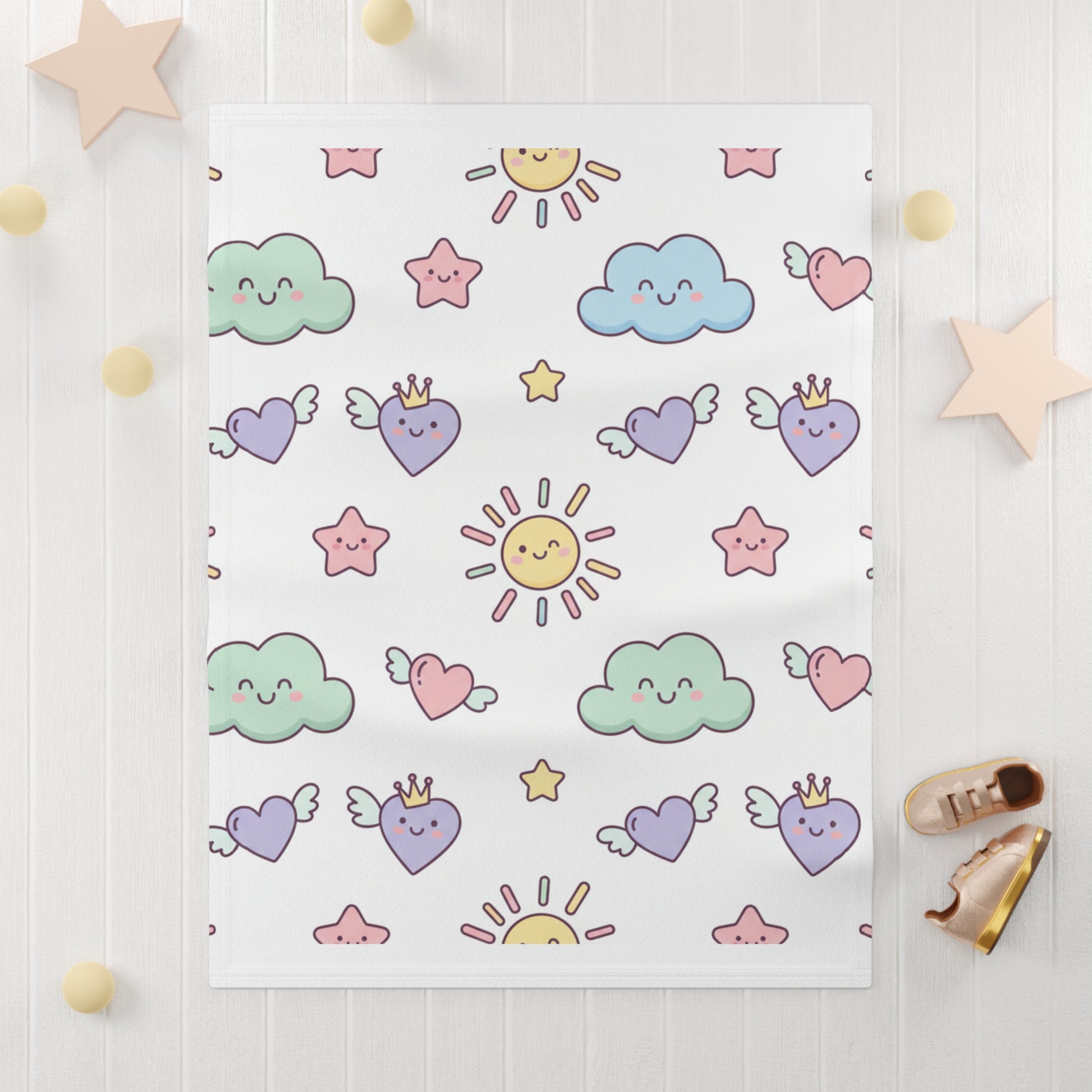 Cute Pastel Clouds Baby Blanket — Soft Fleece Nursery Throw 30" × 40" White