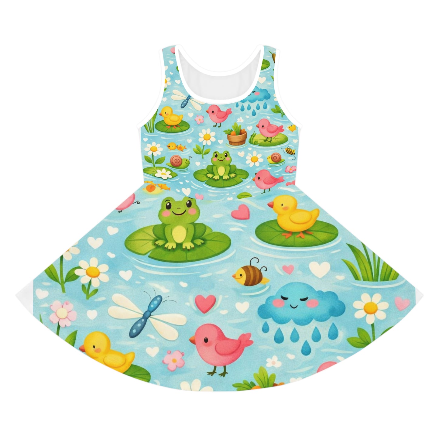 Girls' Pink Hearts & Bones Sundress — Playful Sleeveless Dress for Kids Seam thread color automatically matched to design