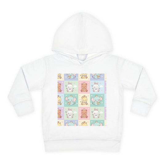 Toddler Hoodie — Pastel Cute Animal Patchwork Pullover White