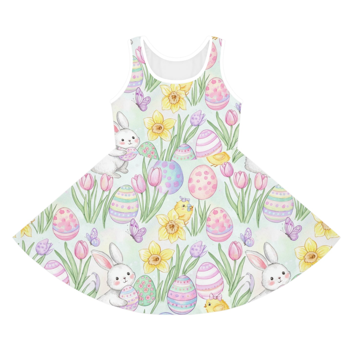 Girls' Easter Bunny & Painted Eggs Sundress Seam thread color automatically matched to design