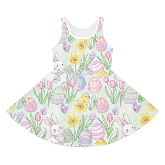 Girls' Easter Bunny & Painted Eggs Sundress Seam thread color automatically matched to design