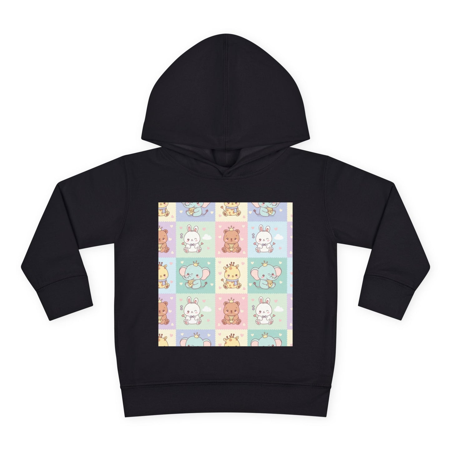 Toddler Hoodie — Pastel Cute Animal Patchwork Pullover Black