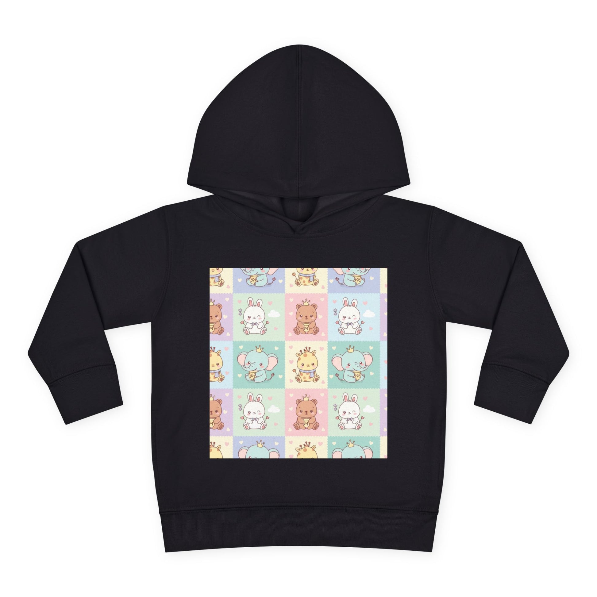 Toddler Hoodie — Pastel Cute Animal Patchwork Pullover Black