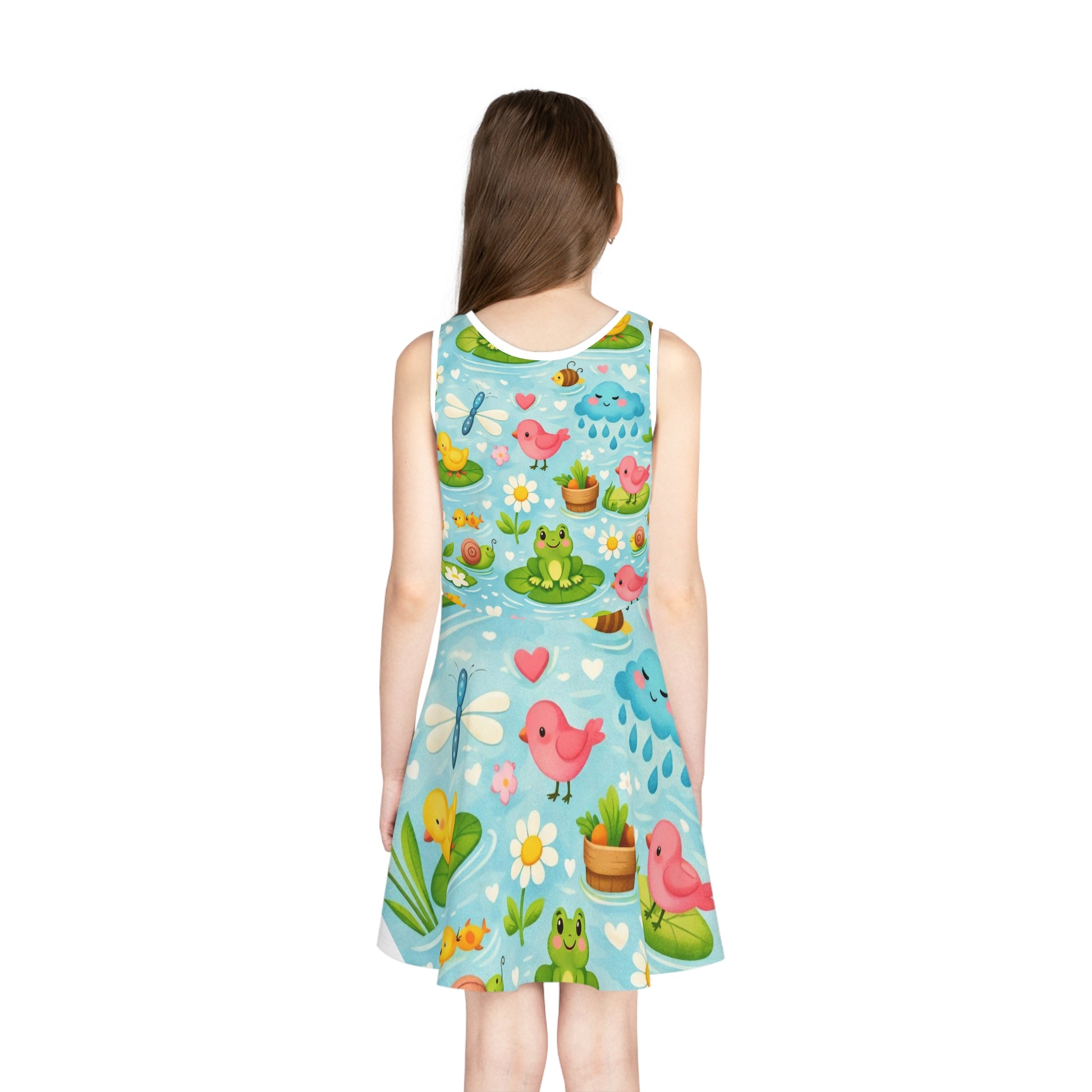 Girls' Pink Hearts & Bones Sundress — Playful Sleeveless Dress for Kids Seam thread color automatically matched to design