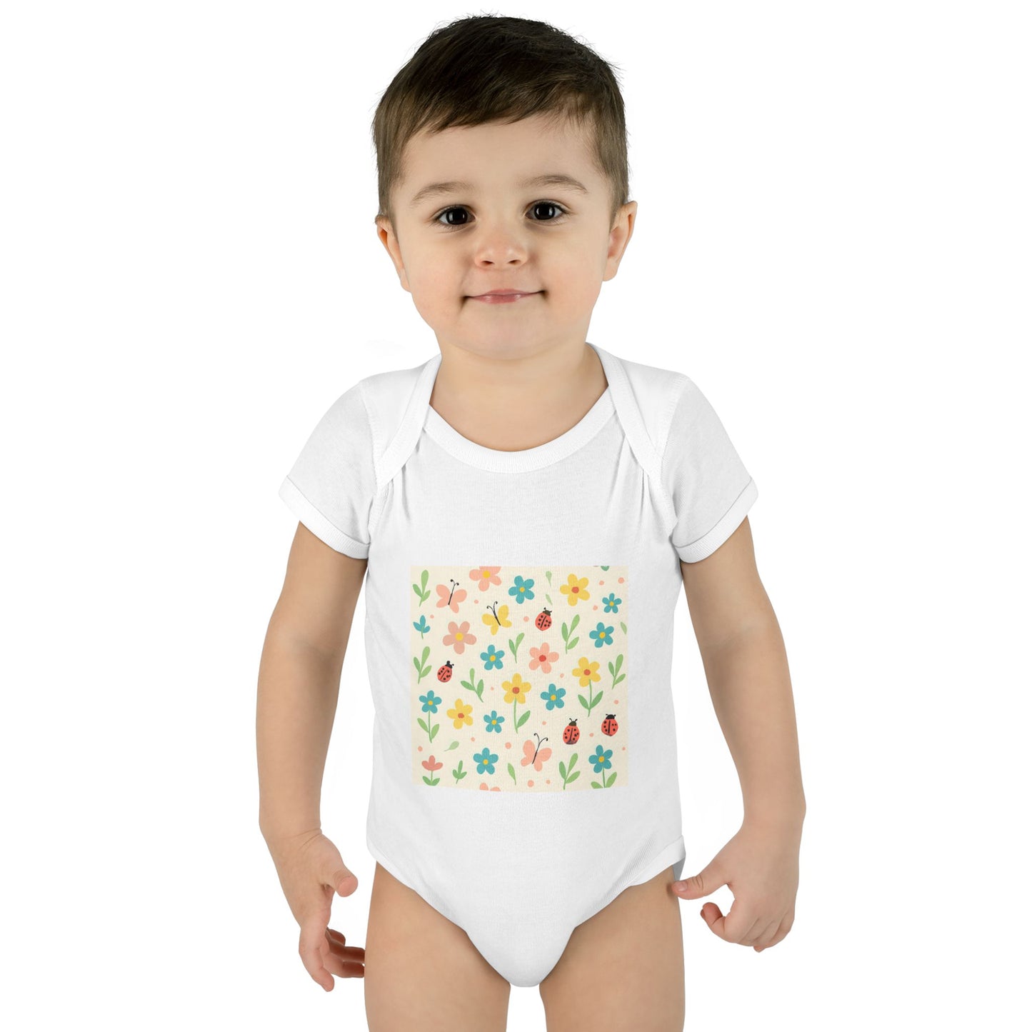 Floral Baby Bodysuit – Pastel Garden Infant Onesie White