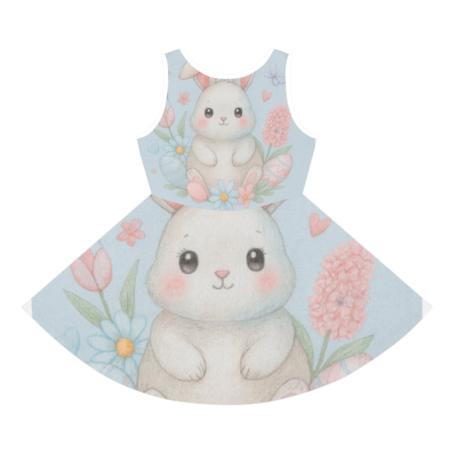 Cute Bunny Floral Girls' Sundress — Sleeveless AOP Dress for Toddlers & Kids Seam thread color automatically matched to design