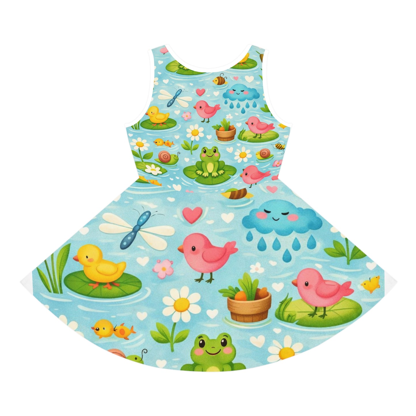 Girls' Pink Hearts & Bones Sundress — Playful Sleeveless Dress for Kids Seam thread color automatically matched to design