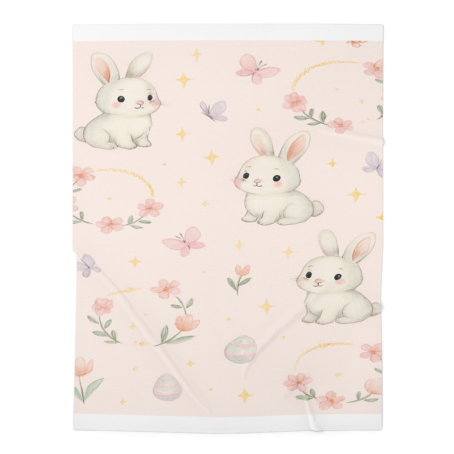 Pink Bunny Baby Swaddle Blanket — Cute Floral Easter Newborn Wrap 30" × 40" White