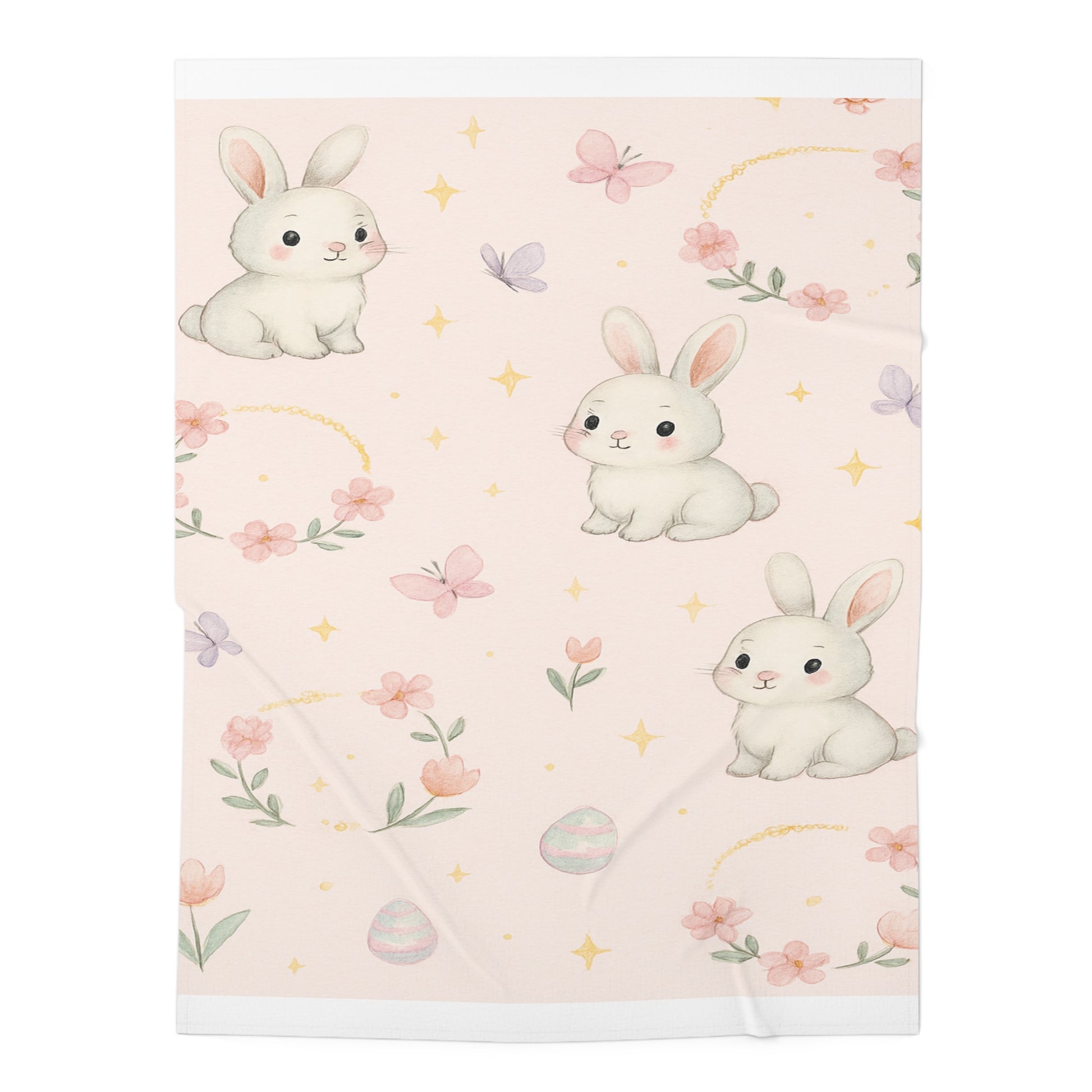 Pink Bunny Baby Swaddle Blanket — Cute Floral Easter Newborn Wrap 30" × 40" White