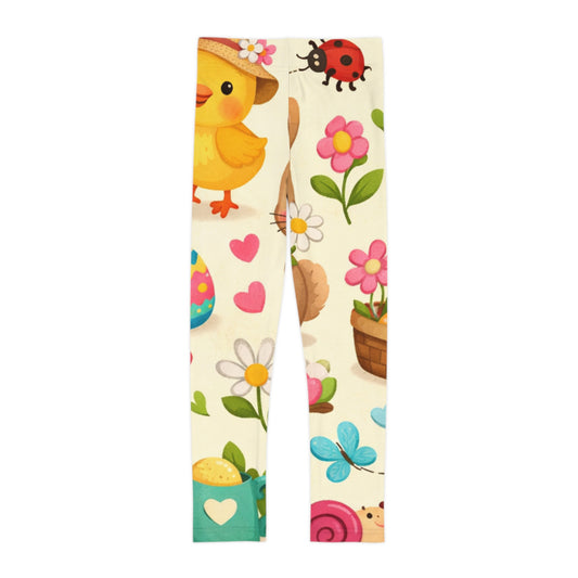 Easter Kids Leggings - Cute Spring Chicks, Bunnies & Eggs All-Over Print L