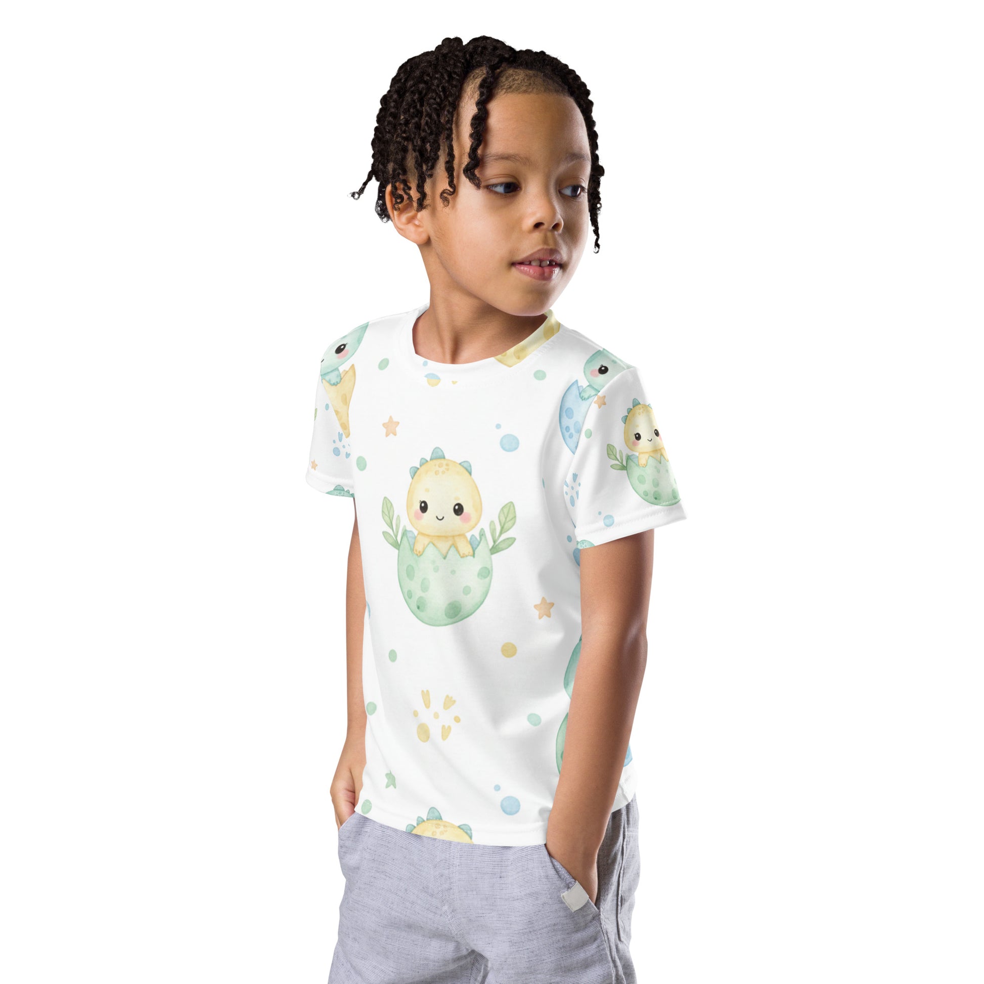 Kids Hatching Dino Eggs T-Shirt – Cute Boys & Girls Kawaii Baby Dinosaur All-Over Print Tee 7