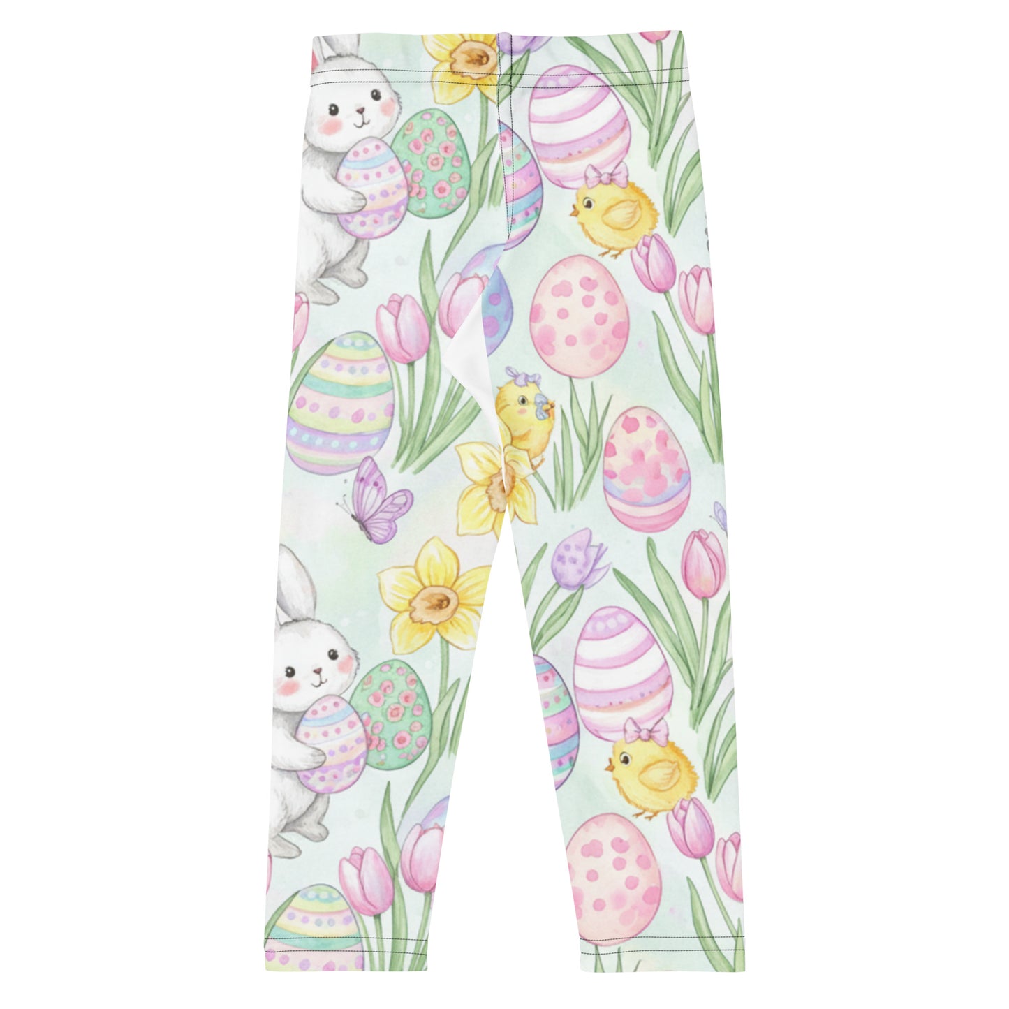 Kids Easter Leggings — Pastel Bunny & Tulip All-Over Print