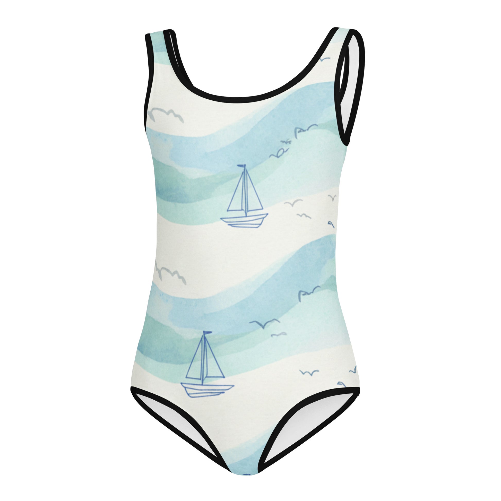 Kids Swimsuit — White Botanical Print 7