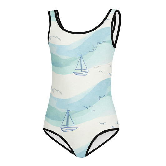 Kids Swimsuit — White Botanical Print 7