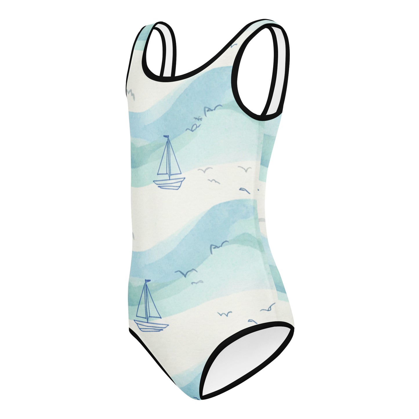 Kids Swimsuit — White Botanical Print 7