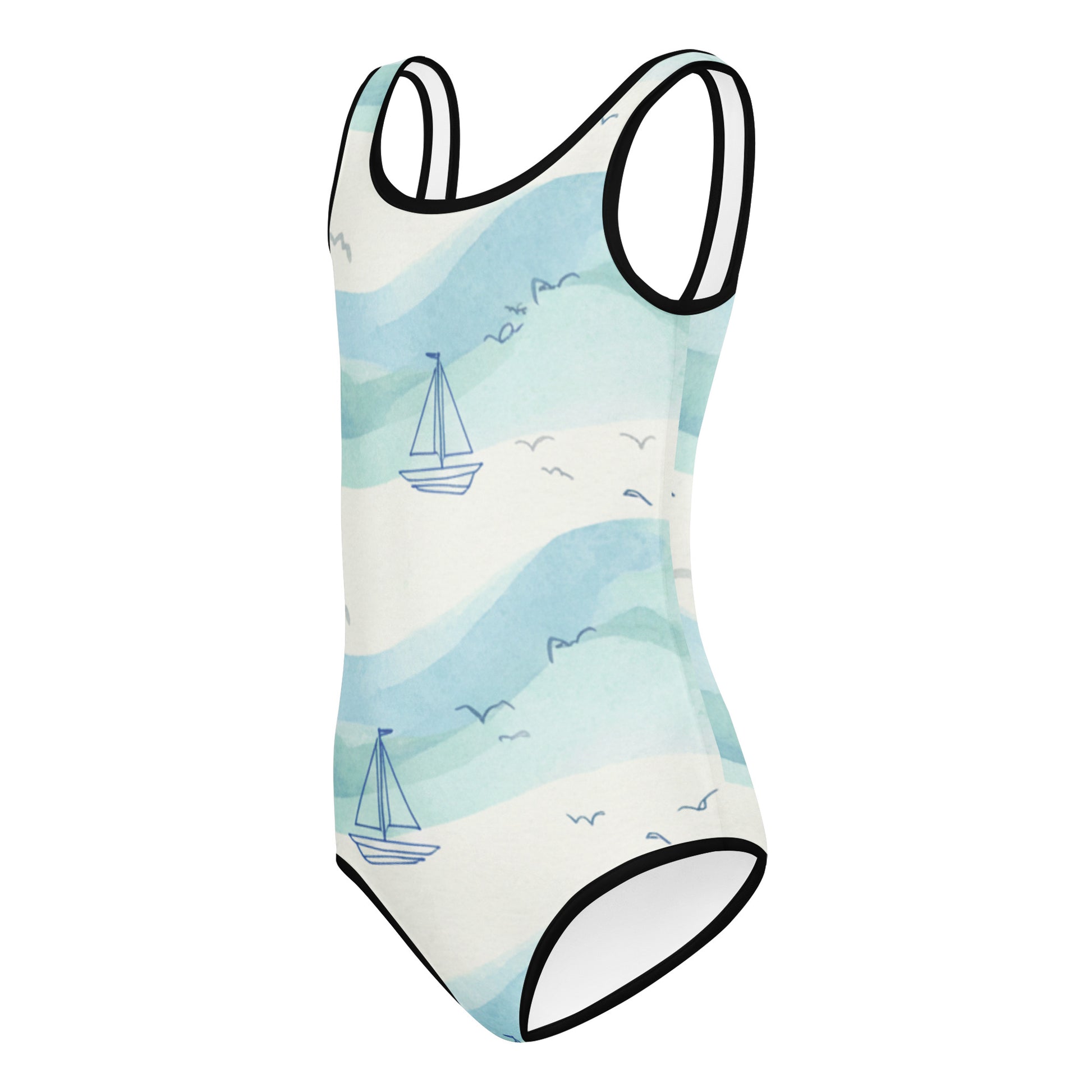 Kids Swimsuit — White Botanical Print 7
