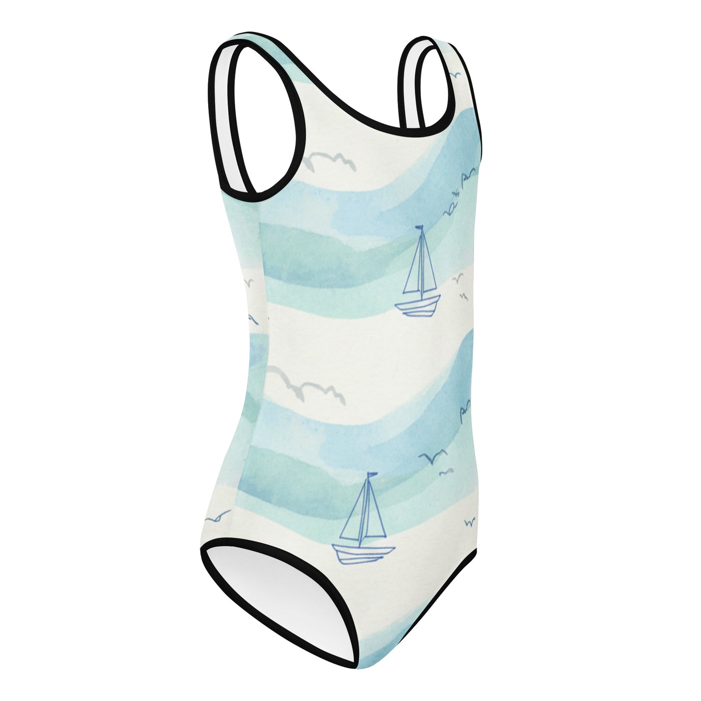 Kids Swimsuit — White Botanical Print 7