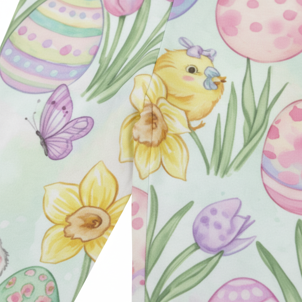 Kids Easter Leggings — Pastel Bunny & Tulip All-Over Print