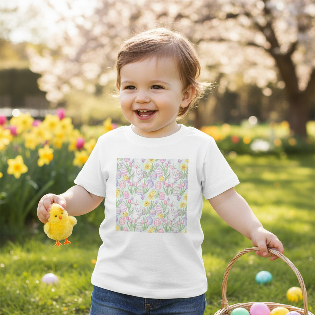 Toddler Easter T-Shirt — Cute Spring Chicks & Flowers Tee